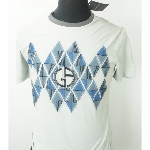 Giorgio Armani Black Label Gray Blue Argyle Cotton T Shirt Sz 50 NEW